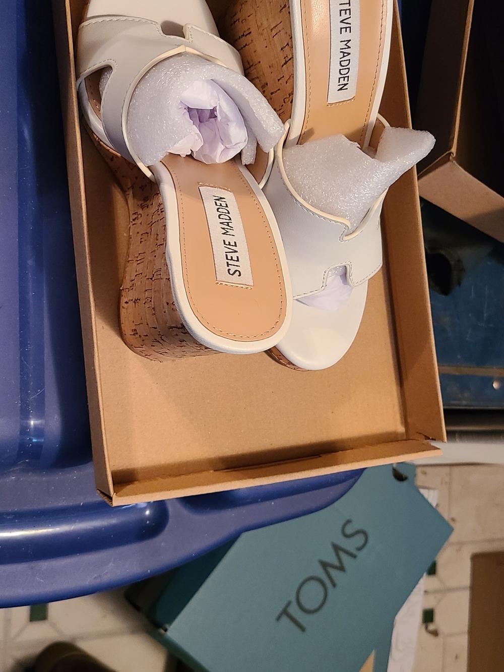 Steve Madden White Cork Wedge Mules
